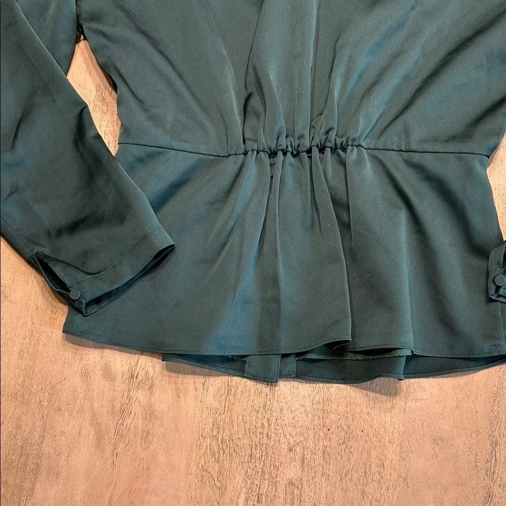 J. Crew Green satin Button-Front Blouse